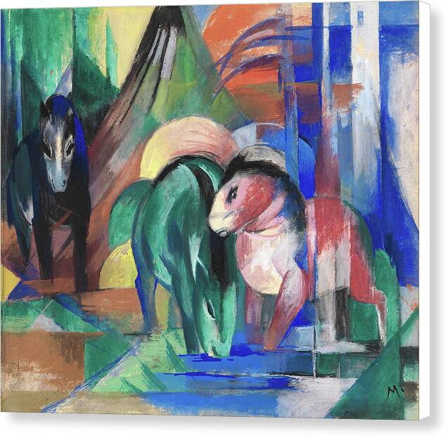 Drei Pferde am Waldwasser - Canvas Print