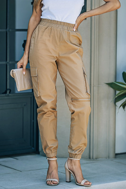 Elastic Waist Ankle-Length Cargo Joggers - Madikfashions.com