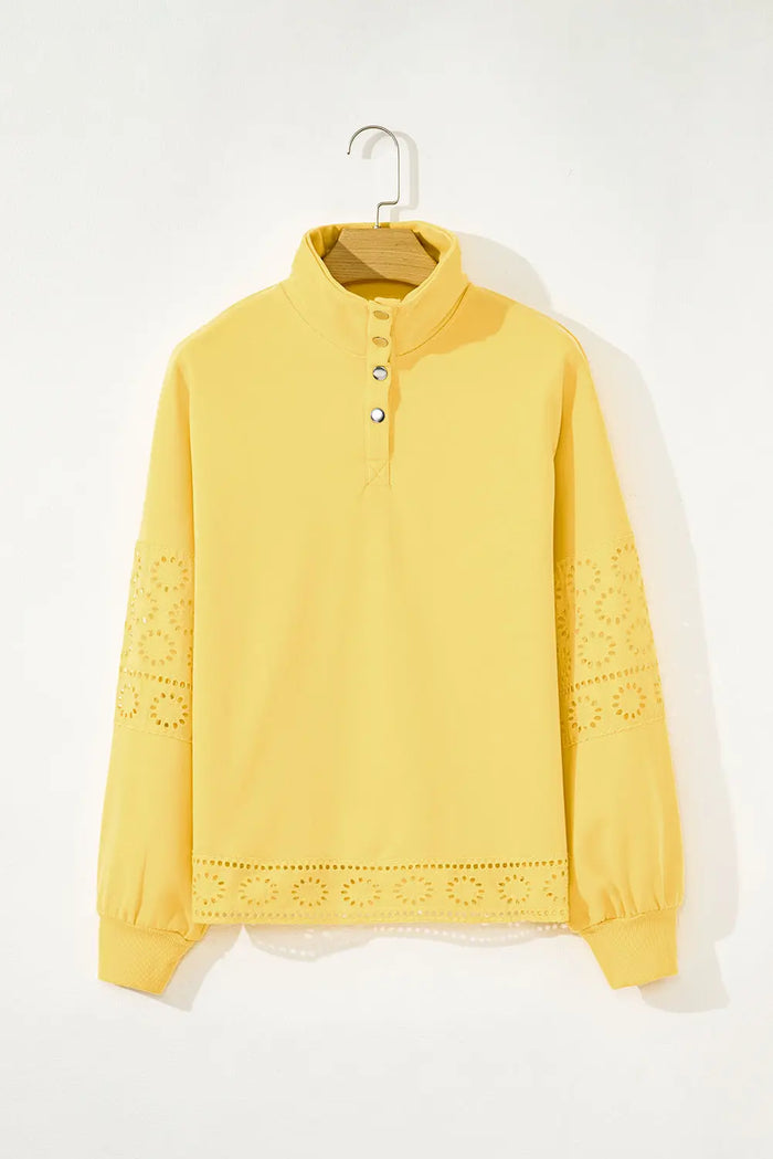 Embroidered Flower Patchwork Snap Buttons Pullover Sweatshirt - Tops/Sweatshirts & Hoodies
