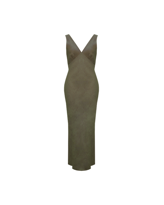ESME LINEN SLIP DRESS KHAKI