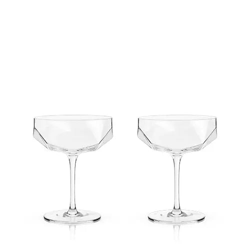 Faceted Crystal Coupe Glass S/2