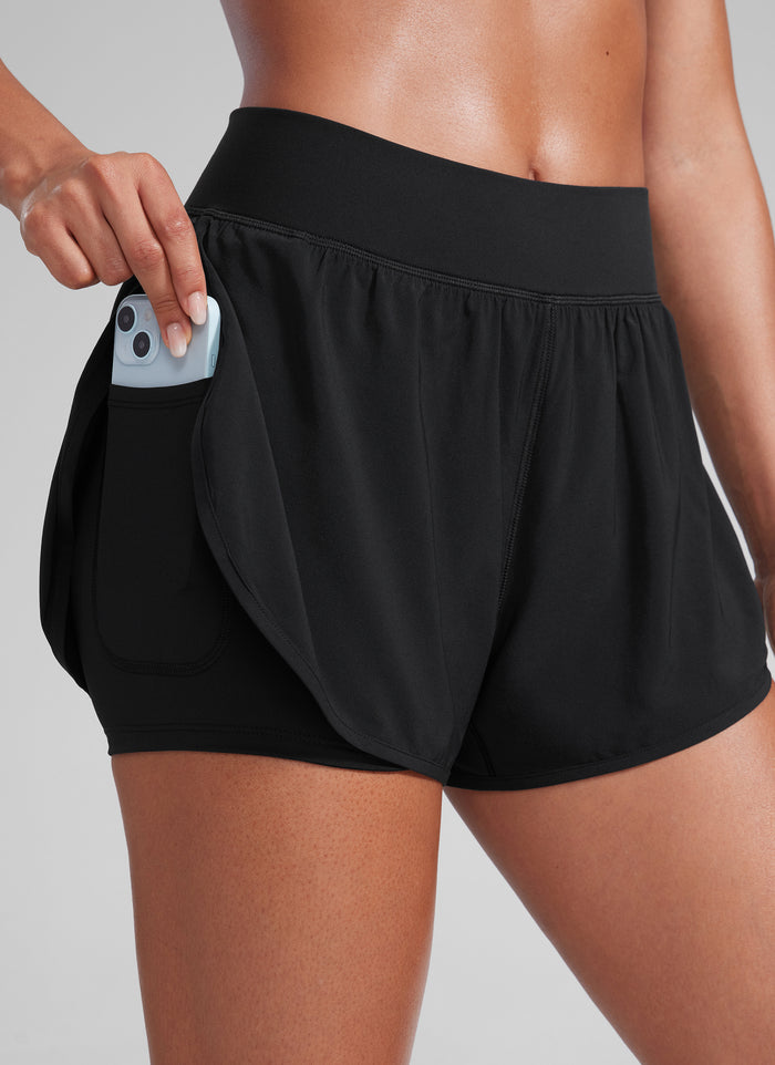 CRZ YOGA Women High-Rise 2 in 1 Shorts 3" with Pocket for Workout Black