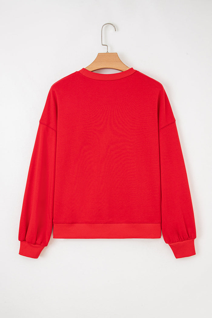 Fiery Red How Bout Them Dawgs Embroidered Script Balloon Sleeve Sweatshirt - Tops/Sweatshirts & Hoodies