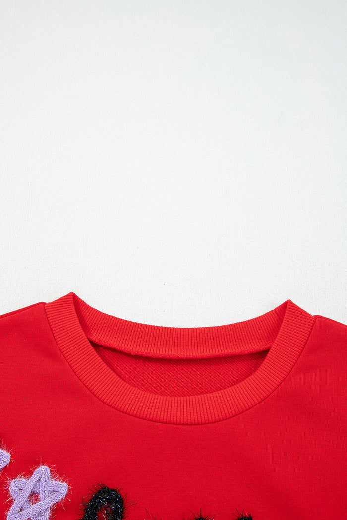 Fiery Red How Bout Them Dawgs Embroidered Script Balloon Sleeve Sweatshirt - Tops/Sweatshirts & Hoodies