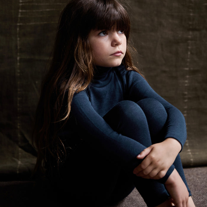Finch Kids Leggings - Merino Wool & Silk - Night Ocean