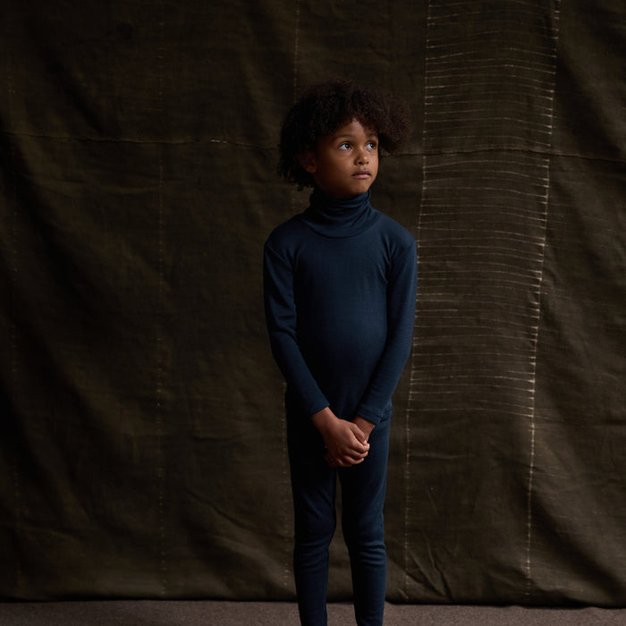 Finch Kids Leggings - Merino Wool & Silk - Night Ocean