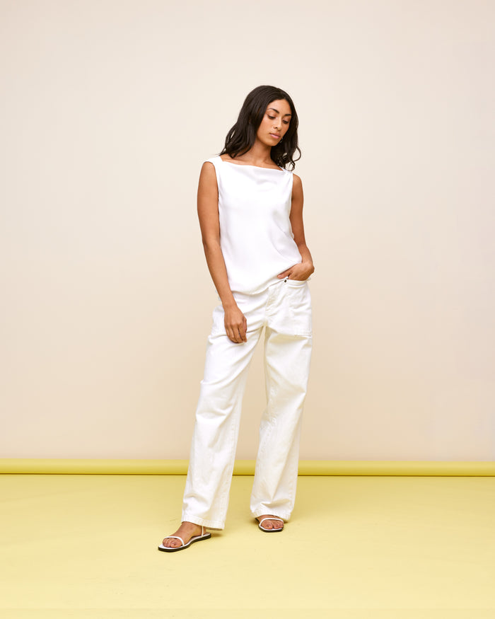 FIREBIRD COWL SLEEVELESS TOP WHITE