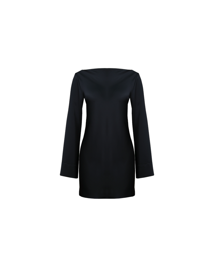 FIREBIRD SATIN COWL MINI DRESS BLACK