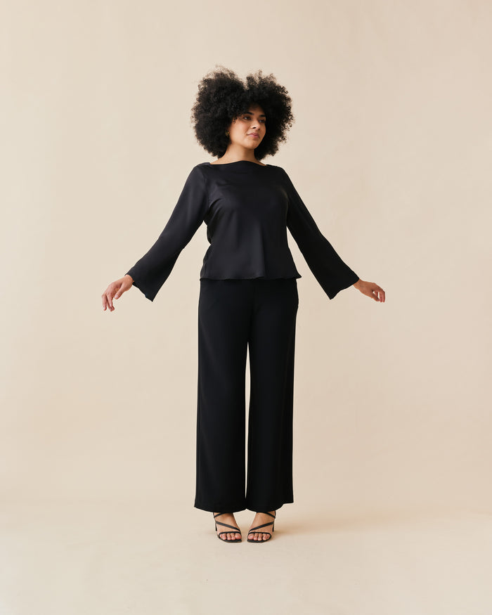 FIREBIRD SATIN COWL TOP BLACK