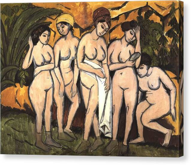 Five Bathing Women at a Lake - Canvas Print