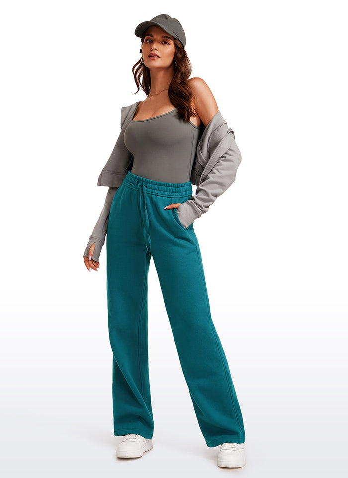 CRZ YOGA Womens Cotton Fleece Lined Straight Leg Lounge Sweatpants30'' Green Jade