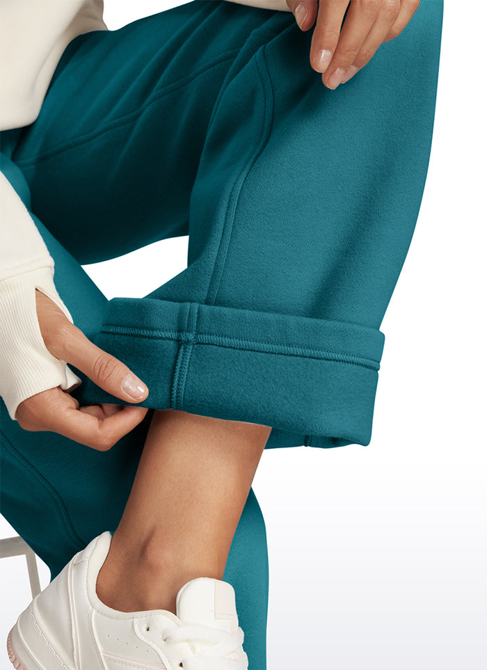 CRZ YOGA Womens Cotton Fleece Lined Straight Leg Lounge Sweatpants30'' Green Jade