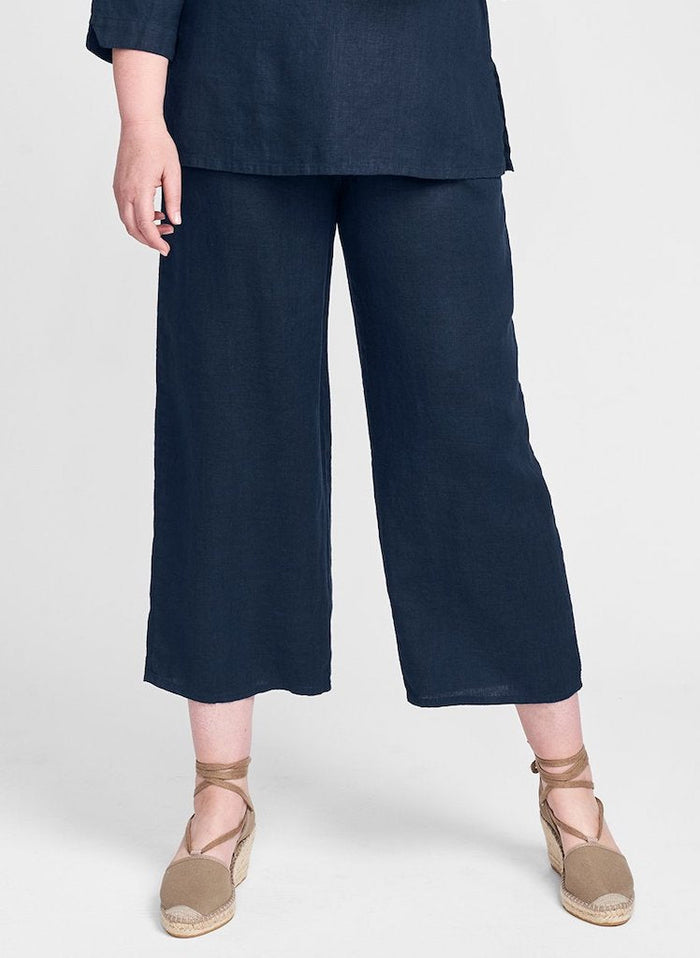 Floods, shown in solid Midnight (navy), 100% Linen.