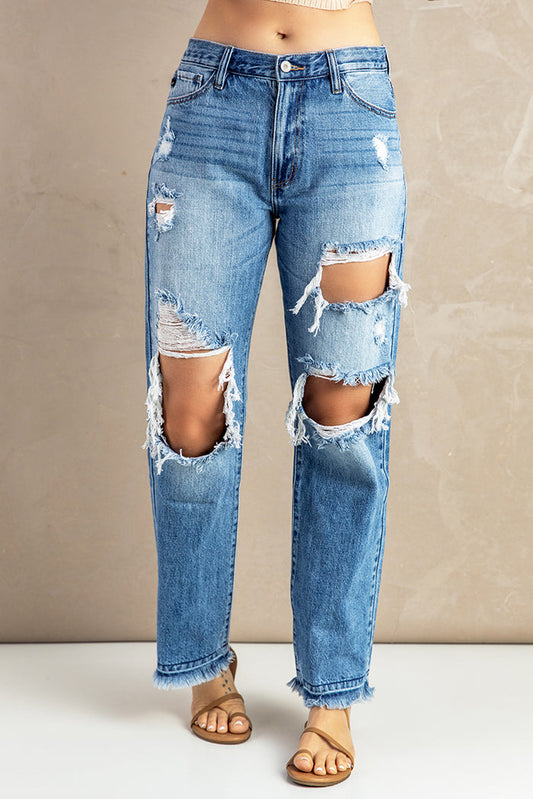 Frayed Hem Distressed Jeans with Pockets - Madikfashions.com