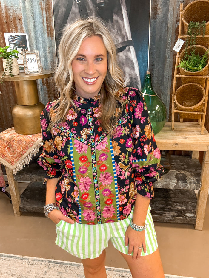 FRIDA FLORAL PRINT BLOUSE, BLACK