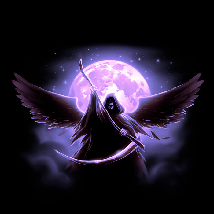 Classic Cotton T-shirt_TeeTurtle black Full Moon Reaper featuring a winged grim reaper.