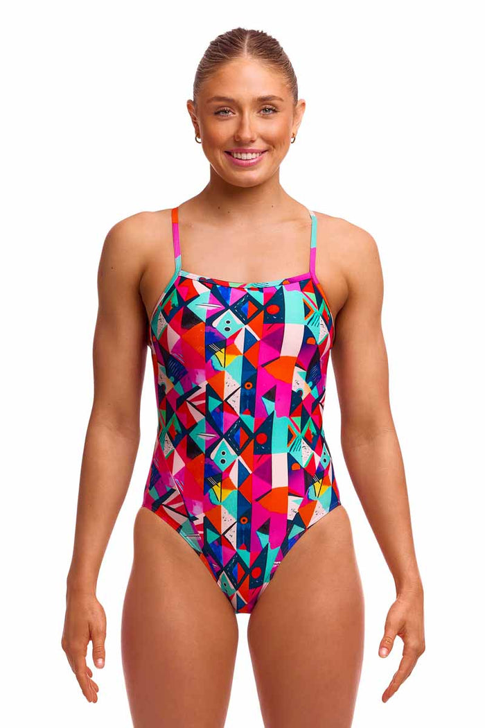 Funkita Ladies Art Dropout single strap one-piece swimsuit in colorful print, designed for swimming and water activities.