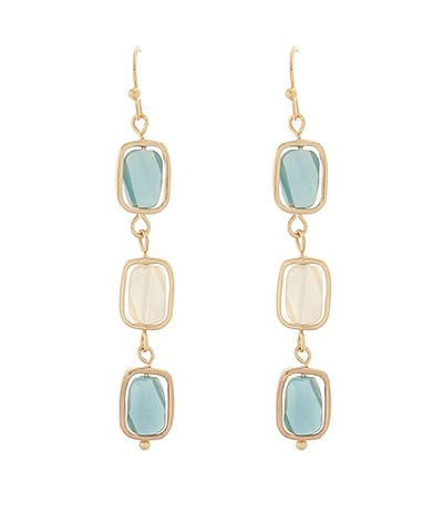 Geometric Linear Drop Earrings - Gold & Acrylic Square Beads