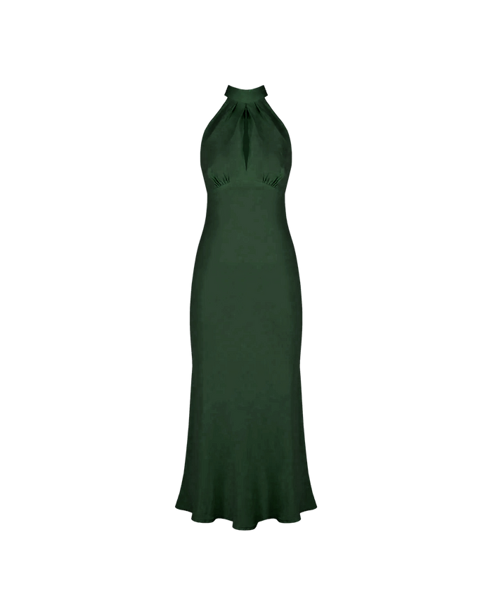 GIGI LINEN HALTER DRESS EMERALD