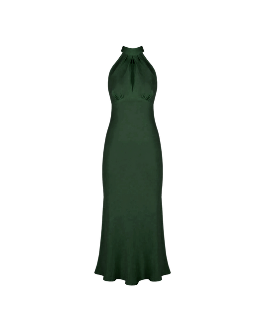 GIGI LINEN HALTER DRESS EMERALD