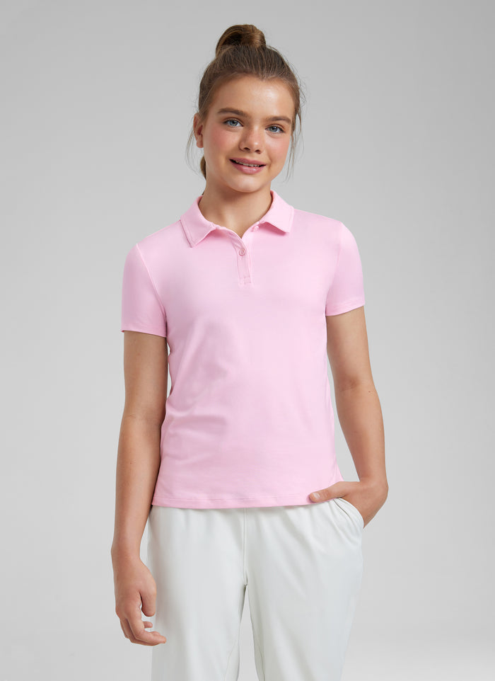 CRZ YOGA Girls Cloud Jersey Short Sleeve Polo Shirts Strawberry Pink
