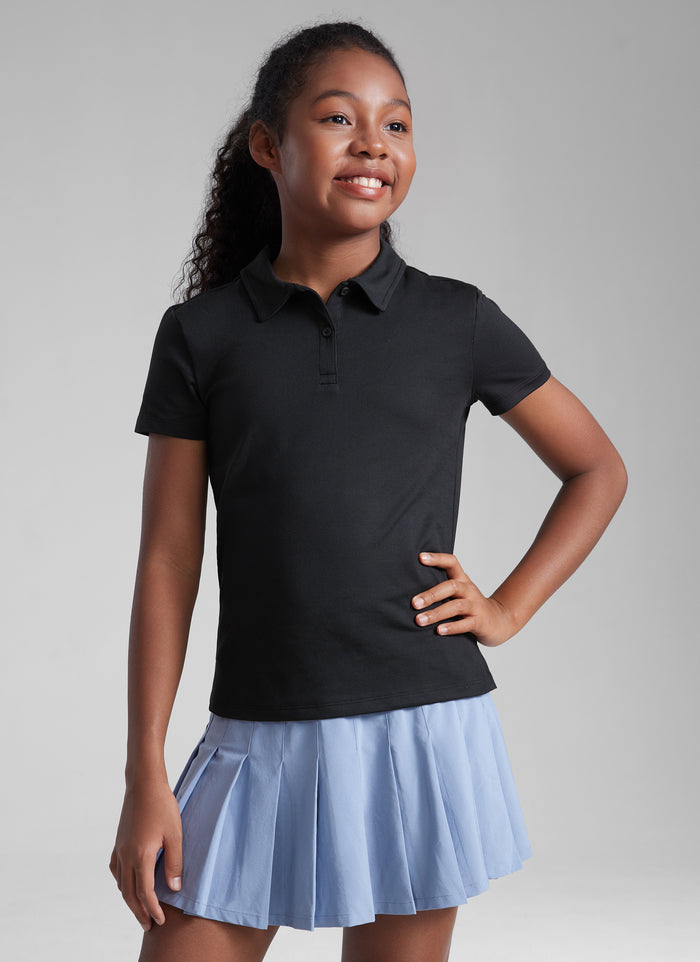 CRZ YOGA Girls Cloud Jersey Short Sleeve Polo Shirts Black