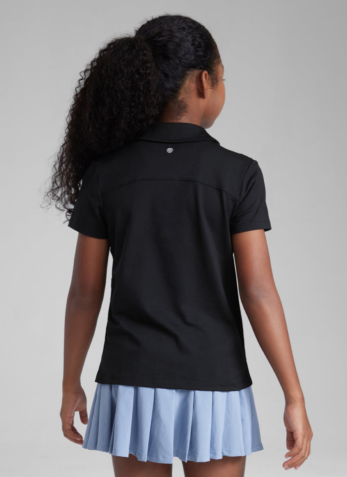 CRZ YOGA Girls Cloud Jersey Short Sleeve Polo Shirts Black