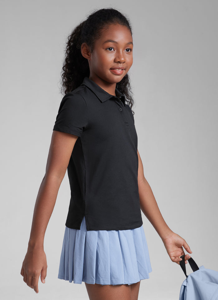 CRZ YOGA Girls Cloud Jersey Short Sleeve Polo Shirts Black