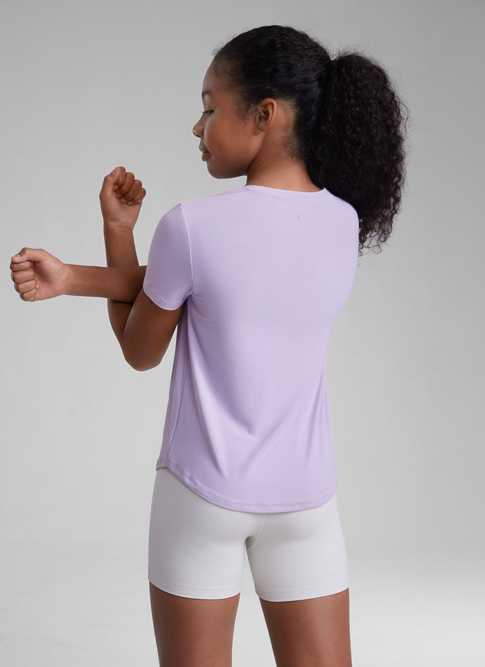CRZ YOGA Girls Cloudweight Short Sleeve Quick Dry Round Neck T Shirts Lilac Air