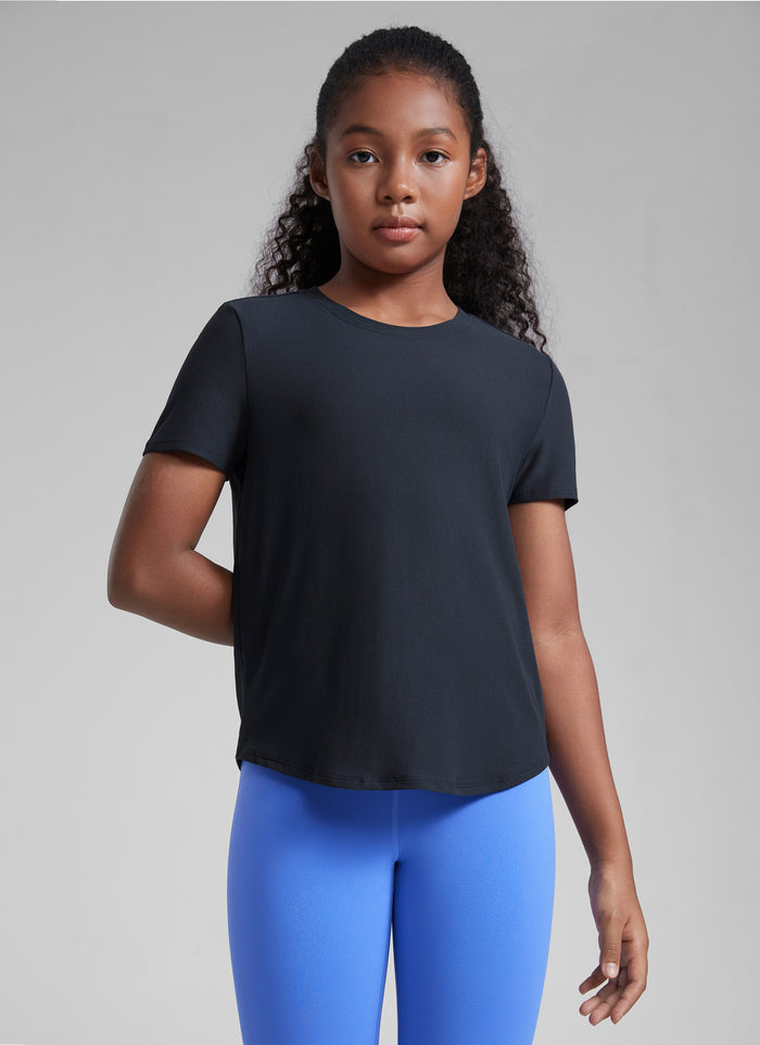 CRZ YOGA Girls Cloudweight Short Sleeve Quick Dry Round Neck T Shirts True Navy
