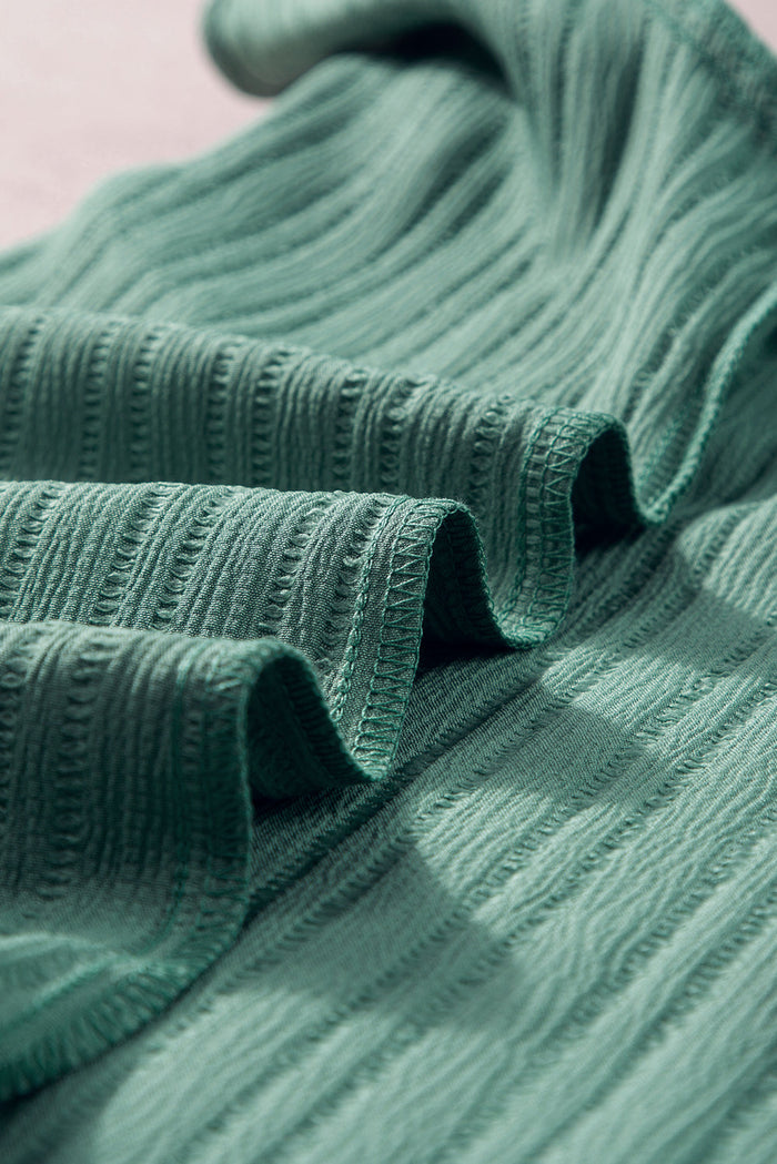 Grass Green Ruffled Half Sleeve V Neck Textured Top - Tops/Tops & Tees