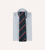 Green and Navy Regimental Stripe Mogador Cotton-Silk Tipped Tie