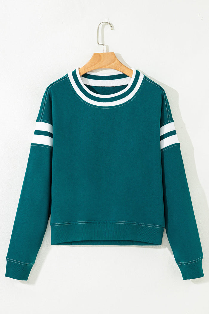 Green Contrast Striped Patchwork Drop Shoulder Sweatshirt - Tops/Sweatshirts & Hoodies