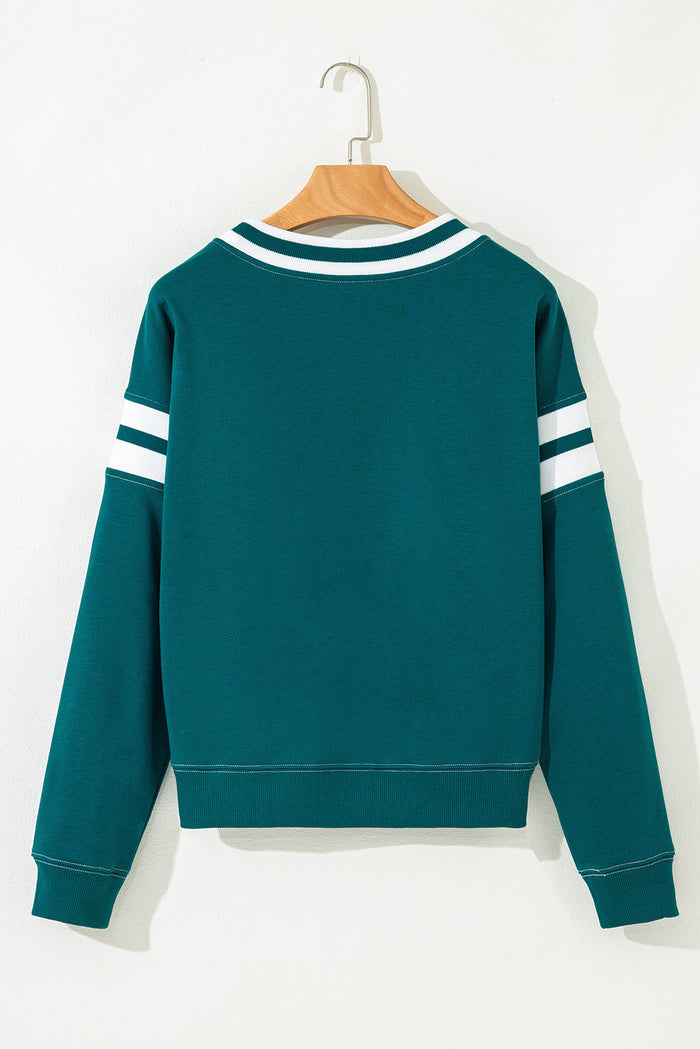Green Contrast Striped Patchwork Drop Shoulder Sweatshirt - Tops/Sweatshirts & Hoodies