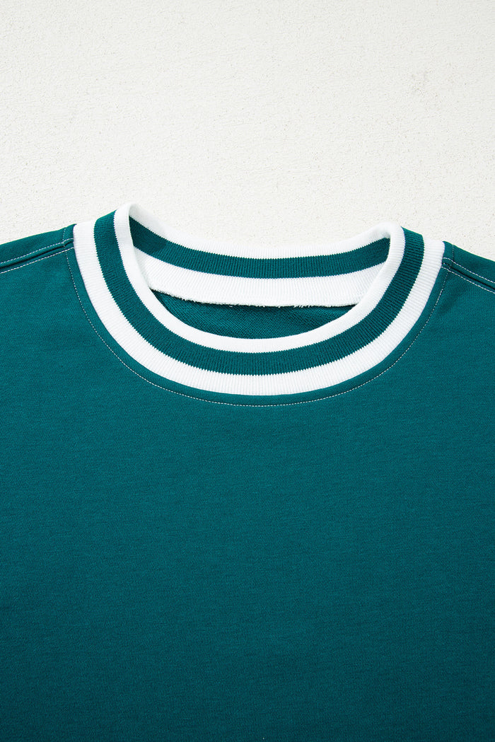 Green Contrast Striped Patchwork Drop Shoulder Sweatshirt - Tops/Sweatshirts & Hoodies