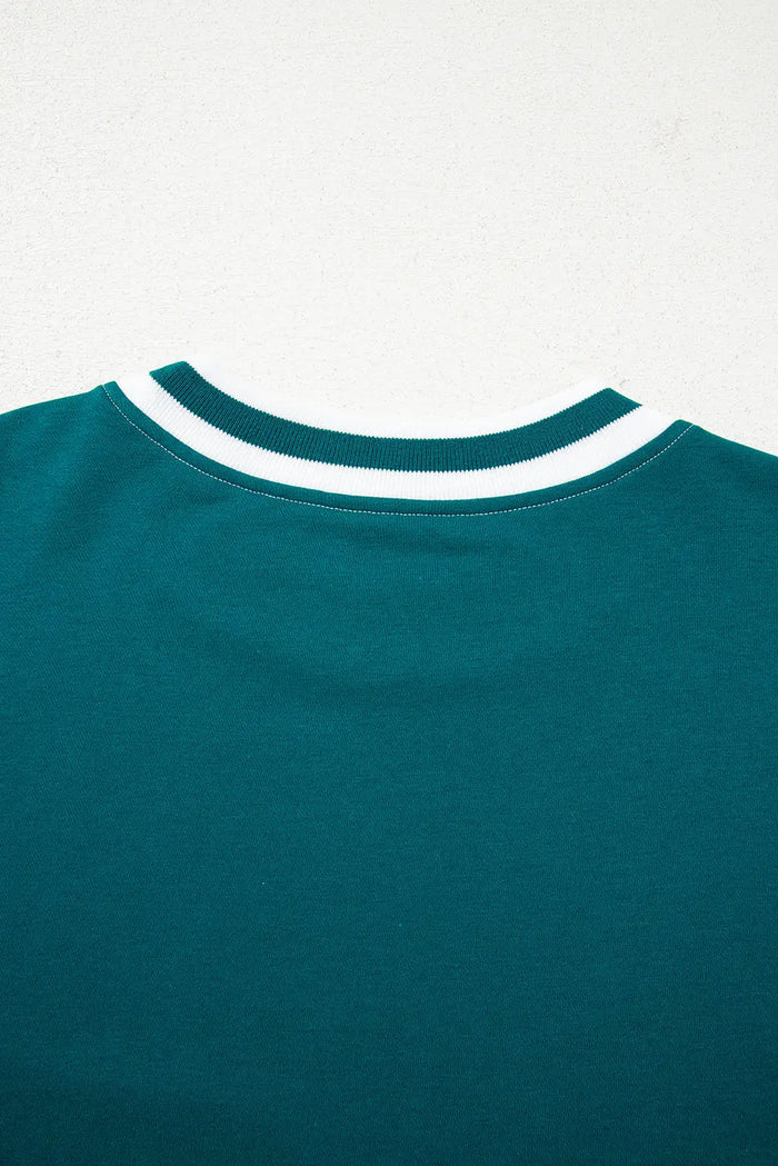 Green Contrast Striped Patchwork Drop Shoulder Sweatshirt - Tops/Sweatshirts & Hoodies