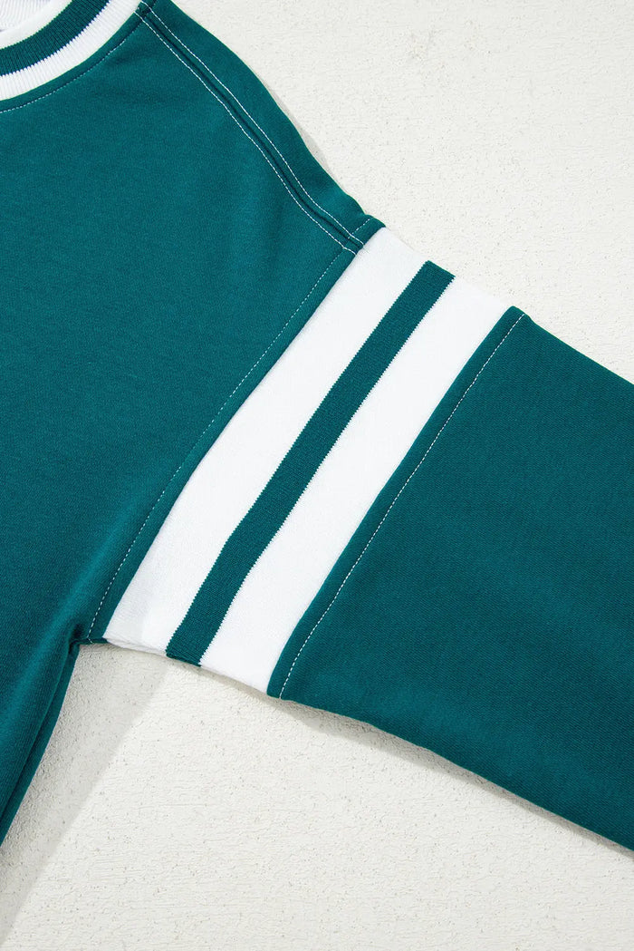 Green Contrast Striped Patchwork Drop Shoulder Sweatshirt - Tops/Sweatshirts & Hoodies
