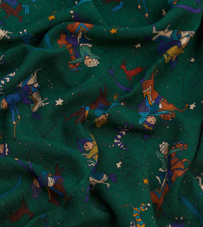 Green Mughal and Stars Print Wool Scarf