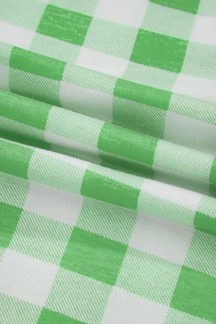 Green Plaid Print Contrast Trim Long Sleeve Plus Size Pyjamas - Size/Plus Loungewear