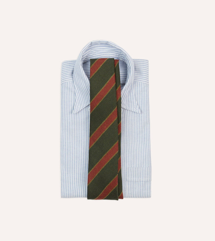 Green, Yellow and Red Thick Stripe Hand Rolled Wool Tie
