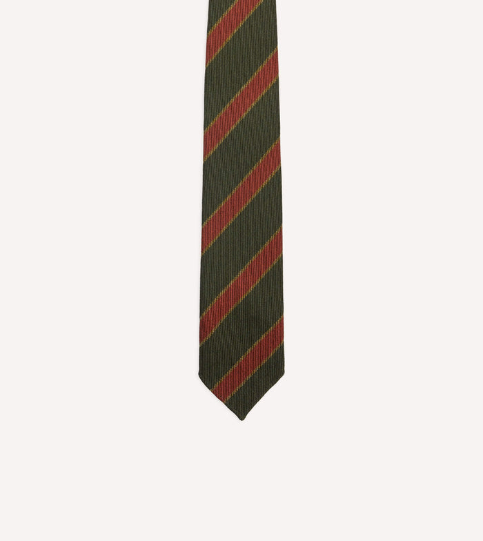 Green, Yellow and Red Thick Stripe Hand Rolled Wool Tie