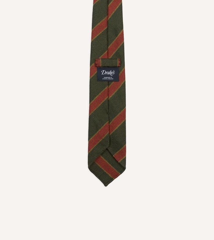 Green, Yellow and Red Thick Stripe Hand Rolled Wool Tie