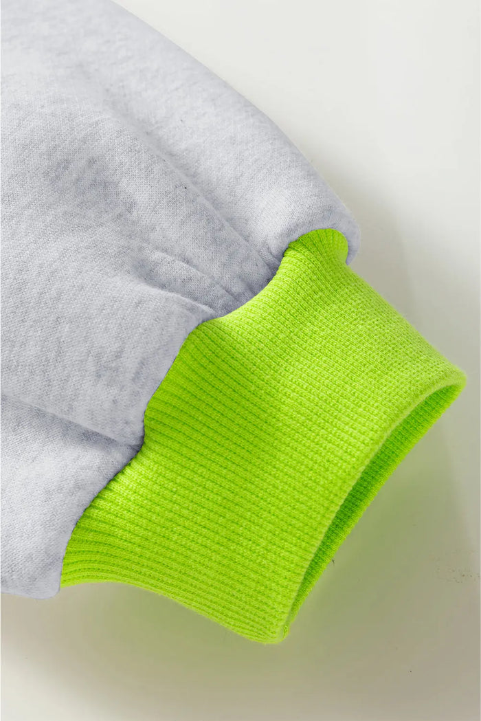 Grey Contrast Colour Banding Patchwork Puff Sleeve Loose Sweatshirt - Tops/Sweatshirts & Hoodies