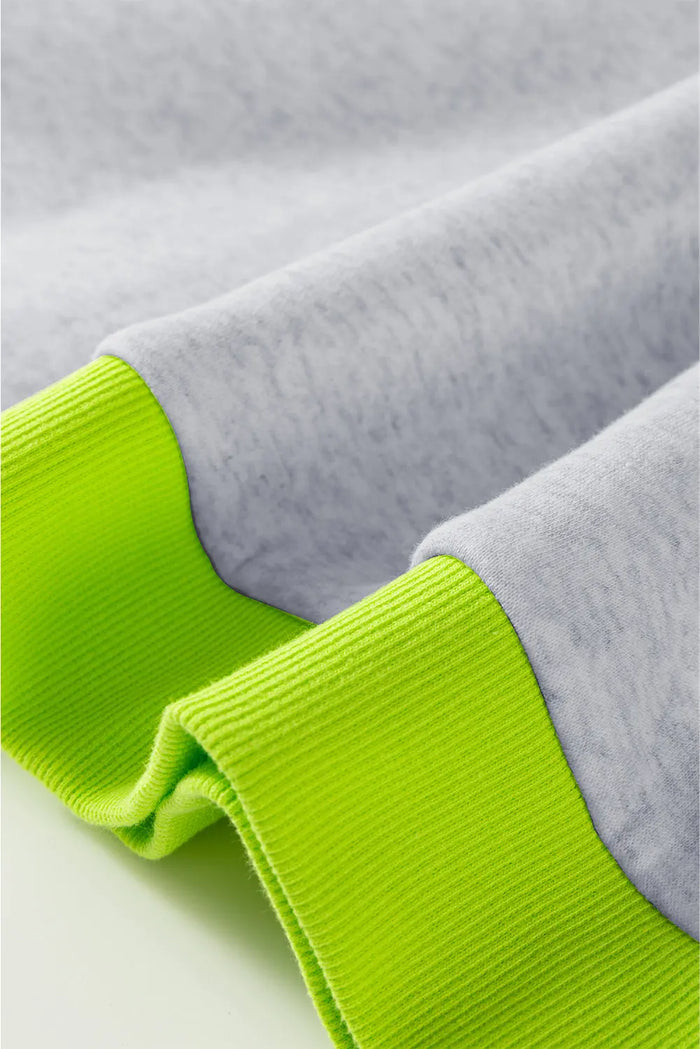 Grey Contrast Colour Banding Patchwork Puff Sleeve Loose Sweatshirt - Tops/Sweatshirts & Hoodies