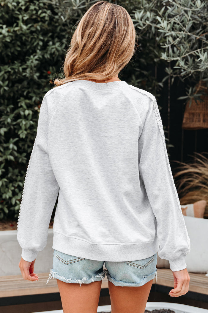 Grey Lace Patchwork Raglan Sleeve Sweatshirt - Tops/Sweatshirts & Hoodies