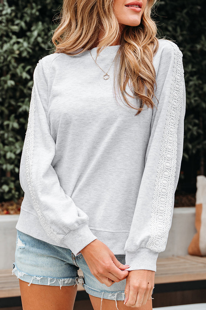 Grey Lace Patchwork Raglan Sleeve Sweatshirt - Tops/Sweatshirts & Hoodies