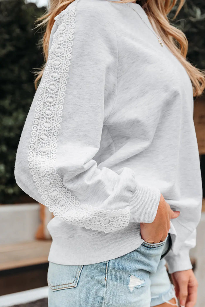 Grey Lace Patchwork Raglan Sleeve Sweatshirt - Tops/Sweatshirts & Hoodies