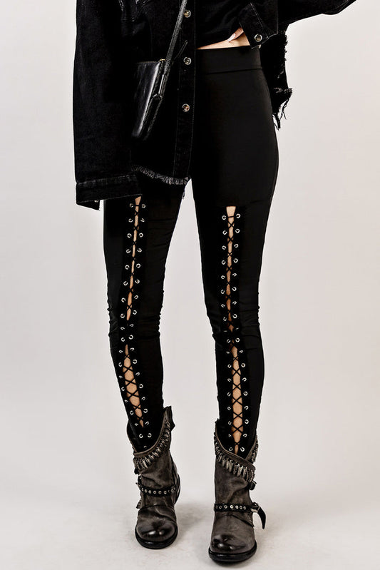 Grommet Lace Up Leggings - Madikfashions.com