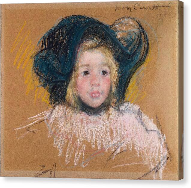 Head of Simone in a Green Bonnet with Wavy Brim - Canvas Print