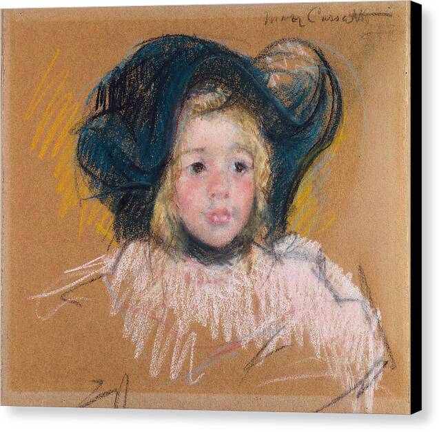 Head of Simone in a Green Bonnet with Wavy Brim - Canvas Print